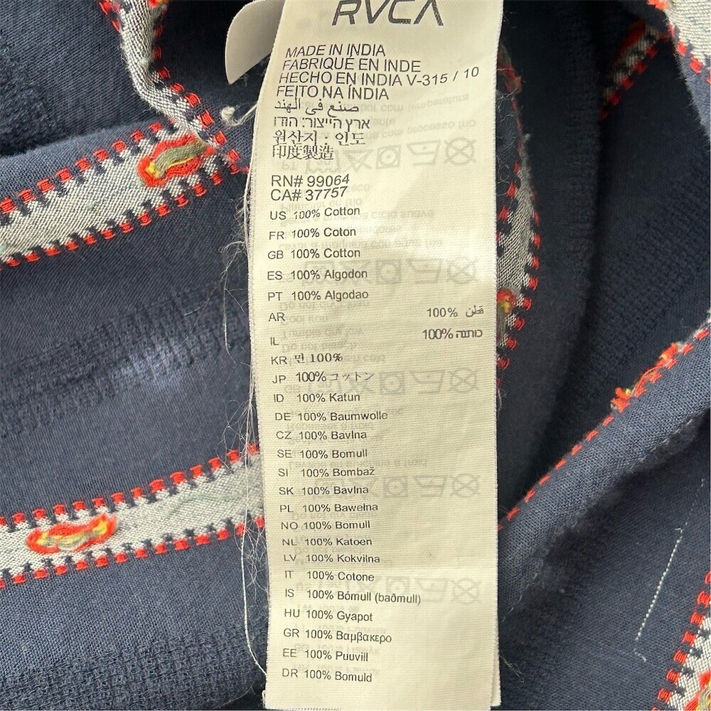 RVCA Button-Up Shirt Men's Size M Navy Blue Striped Short Sleeve Casual - Picture 3 of 9